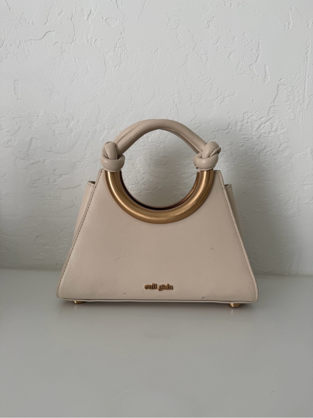 cult gaia Cream Mini Top-Handle Bag with Gold Ring